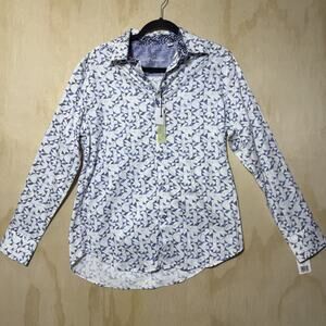 Robert Graham Geometric Print Button Shirt Mens Medium Blue White Cotton